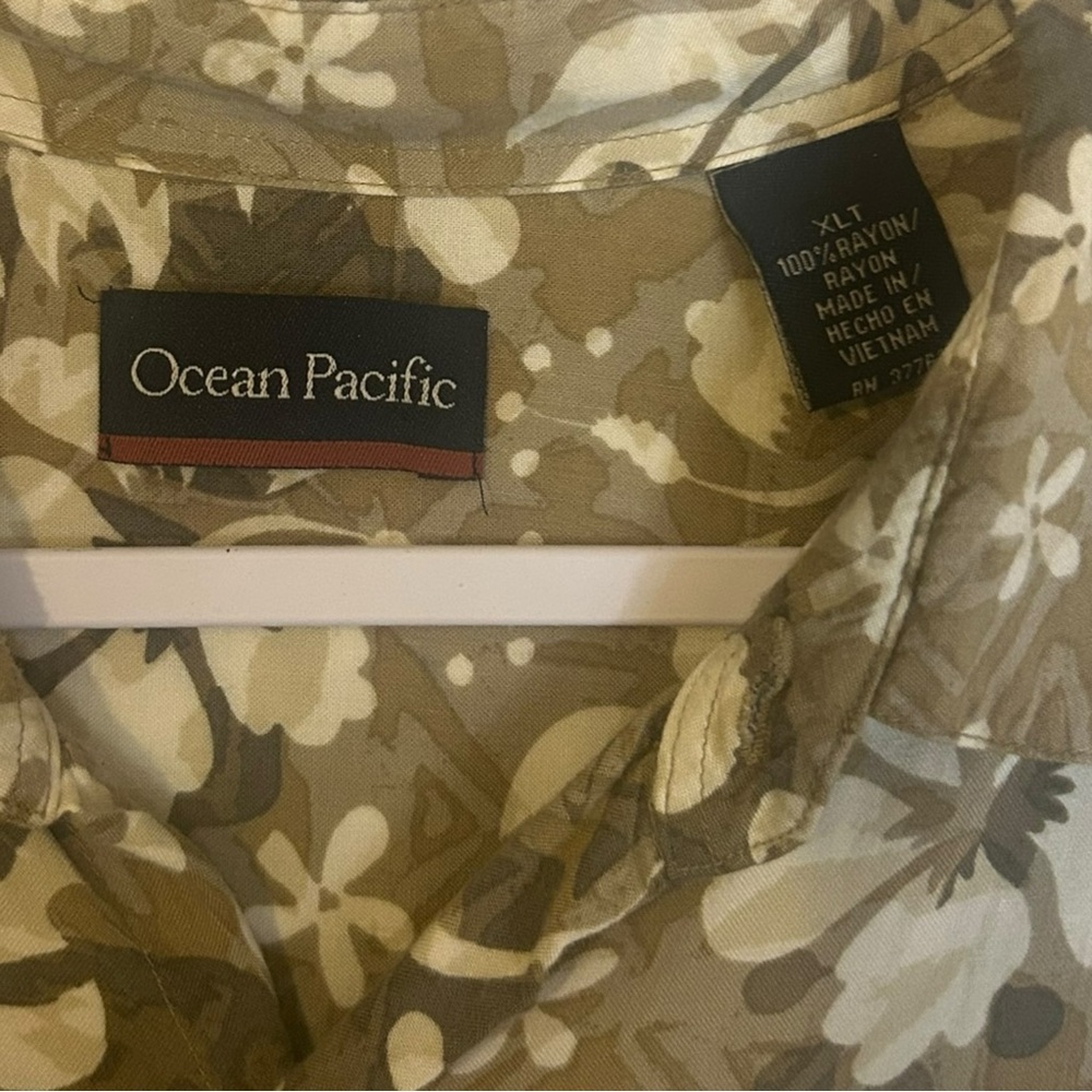 Vintage OP Casual Button Down Shirt Brown and Cream - Picture 2 of 7